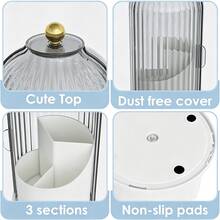 360° Rotating Makeup Brush Holder With 180° Sliding Cover And Clear Dustproof Lid,Gold Knob,3-Compartment Large Capacity Toothbrush Storage Organizer For Bathroom Vanity Countertop,Toothpaste,Available In White, Smoky Gray,Dark Green And Black - Grey - View 8