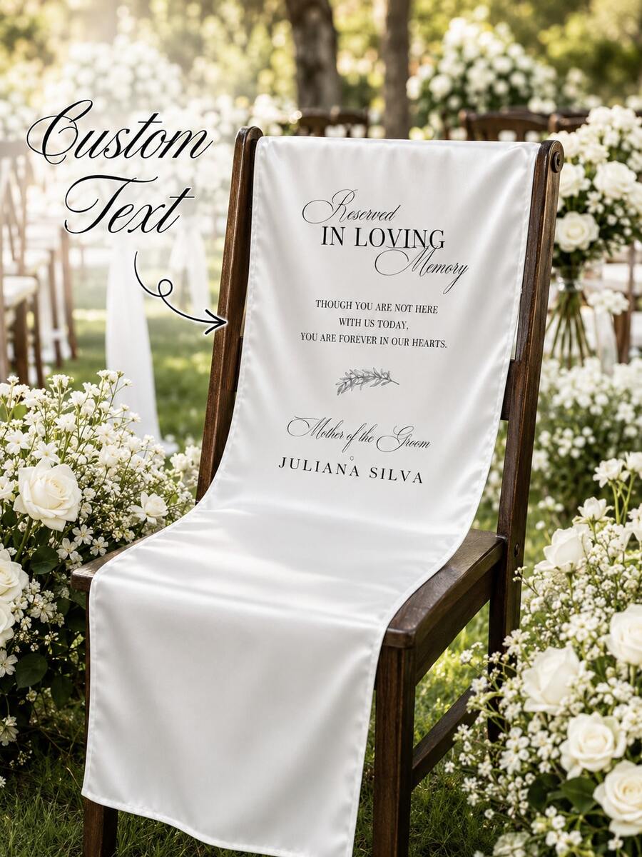 Custom Silk Memorial Chair Sign, Custom Wedding Memorial Chair Sign, Deep Remembrance Reserved Banner, Personalized Fabric Reserved Sign For Ceremony, Family Tribute Banner, Love Memory Memorial Sign, Wedding Decoration Gift - Multicolor - View 1