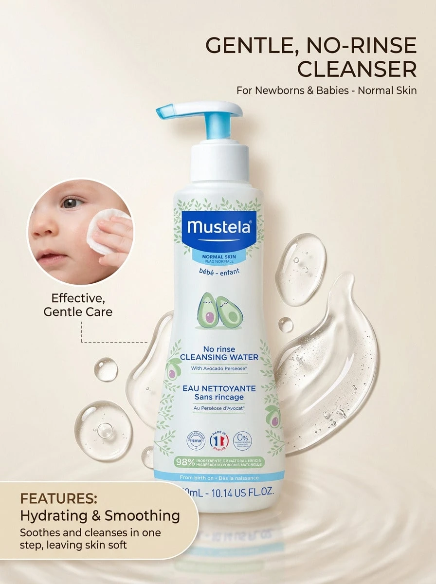 Mustela No Rinse Cleansing Water 10.14oz/300ml – Cleansing Water, No-Rinse, For Babies, Avocado Perseose, Suitable For Diaper Changes - Multicolor - View 1