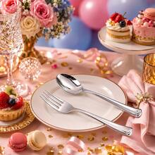 10/25/50pcs Silver High-Quality Tableware, Perfect For Dinner Parties And Events: Birthday, Carnival, Ramadan/Wedding, Holiday Tableware, Event Dining Utensils, Decorative Tableware Valentine's Day Decor, Easter Decor, Lightweight Tableware, Smooth Surface - Silver - View 6
