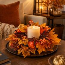 Autumn Harvest Pumpkin Wreath, 15 Inch Artificial Maple Leaf Wreath With Orange Pumpkins And Berries, Suitable For Front Door, Wall And Fireplace Decoration - Pumpkin Berries - View 11