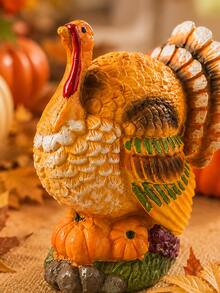 Thanksgiving Resin Turkey Tabletop Ornament With Pumpkin, Hand-Painted, Autumn Turkey Decoration, Suitable For Dining Tables, Home, Kitchen, And Office As A Harvest Decoration. - Multicolor - View 2