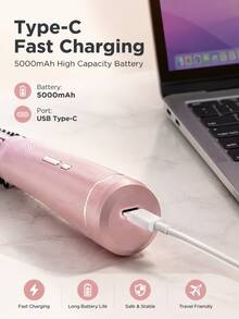 Rechargeable Wireless 3-In-1 Hot Round Styling Brush, Built-In 5000mAh Large Capacity Battery, Portable Anti-Scald Hot Hair Brush, Suitable For Curly, Straight And Voluminous Hairstyles, 3 Temperature Settings, Travel Hair Styling Tool For All Hair Types - B - View 8