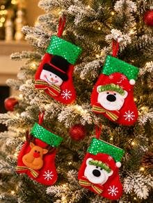 1pc Christmas Stocking, Hanging Gift And Candy Bag, Santa Claus Snowman Reindeer Bear Designs, For Home Decor Lovers, Fireplace Mantel And Christmas Tree Decoration, Holiday Party Favor, Festive Gift Wrap - Multicolor - View 8