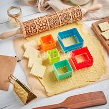 1Pc 13.7 Inch Wooden Embossed Rolling Pin, Square‑Grid Floral Engraved Dough Roller, Cookie Biscuit Imprint Mold, Household Baking Tool, Ideal For Party, Wedding, Festival & Gift - Multi-color - Dark Window Film - View 6