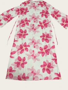 This Arabic Long Dress Has A Dignified Style, Featuring Oversized Floral Print, Round Neckline And Long Sleeves, With A Waist Belt On The Back - White - View 4