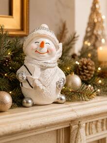 1pc Cute Christmas Snowman Figurine, Winter Holiday Desktop Statue With Hat And Scarf, Festive Home Decor, Suitable For Mantel, Fireplace, Bookshelf, Desktop - Multicolor - View 4