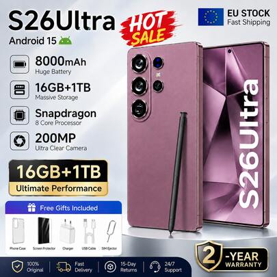 2026 Smartphone, 6,9" Display, 8000mAh Akku, 108MP Kamera, 16GB RAM, 1TB ROM, Dual SIM, 5G, Android 15, entsperrt
