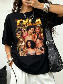 Tyla Vintage Bootleg Collage Graphic T‑Shirt Unisex 100% Cotton Afrobeats R&B Singer Retro Fan Art Print Casual Short Sleeve Tee Elegant Women's Tops - Black 1 - View 1