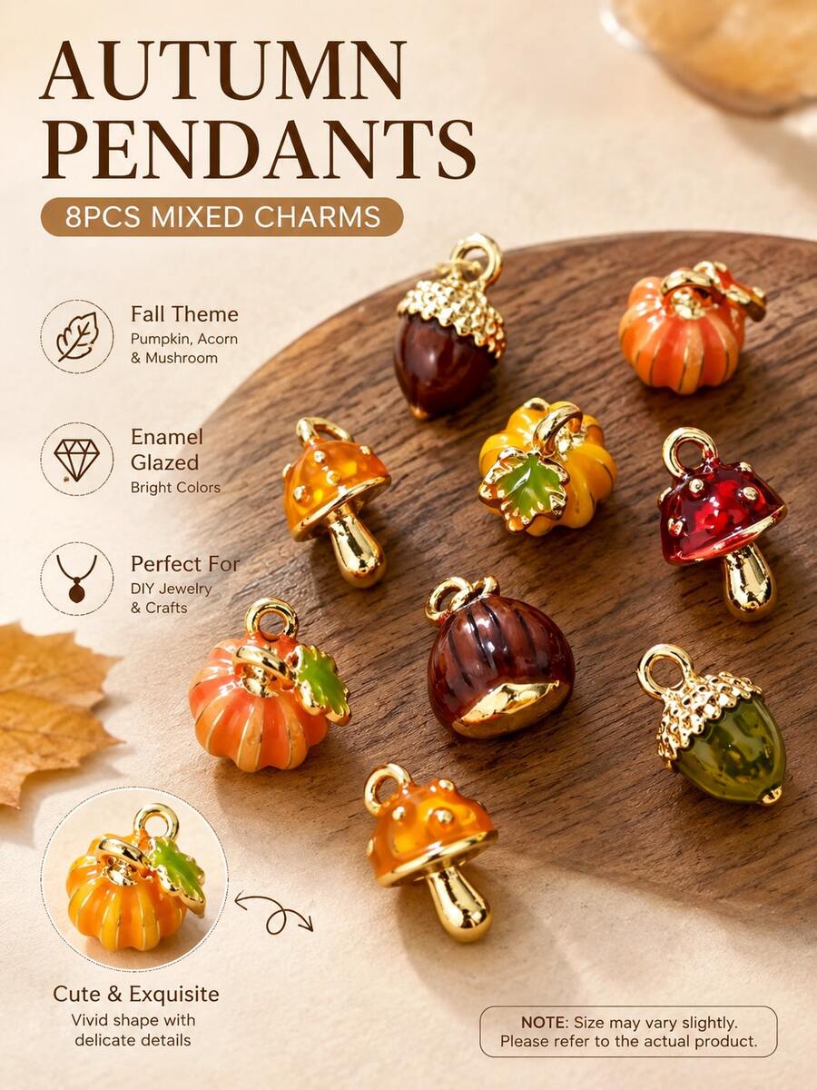 3-50pcs Vintage Autumn Style Handmade Resin 3D Pine Cone, Pumpkin, Mushroom, Chestnut Pendants For DIY Necklace, Bracelet, Earring Materials, Charming Jewelry Accessories To Create Your Own Autumn Style - Multicolor - View 1