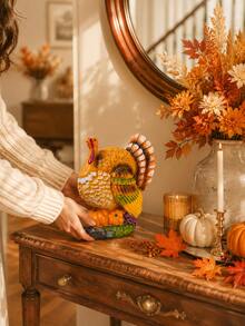 1pc Fall Turkey Figurine, Thanksgiving Decorations For Home, Autumn Harvest Tabletop Decor, Turkey Centerpiece Ornament For Shelf, Mantel, Dining Table, Kitchen & Living Room - Turkey Sculpture - View 4