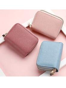 Women Double‑Layer PU Leather Zipper Card Holder, Large Capacity ID & Driver License Purse, Multi‑Slots Portable Card Wallet - Multicolor - View 2