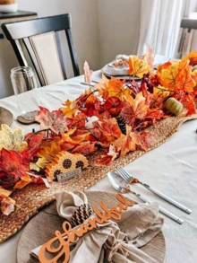 200cm/100cm Artificial Maple Leaf Garland, Autumn Maple Leaf Vine Garland, For Thanksgiving, Halloween, Home, Porch, Mantel, Farmhouse And Other Places Harvest Decoration (Autumn) Home Decor, Halloween Decor, Room Decor - Multicolor - View 3