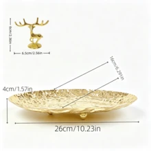 WAXJJDW Gold Textured Vanity Storage Tray With Free Deer Figurine,Key & Cosmetic Jewelry Organizer,Christmas Home Decor Gift - Hammered Storage Tray + Deer - View 11