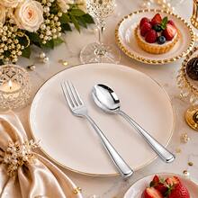 10/25/50pcs Silver High-Quality Tableware, Perfect For Dinner Parties And Events: Birthday, Carnival, Ramadan/Wedding, Holiday Tableware, Event Dining Utensils, Decorative Tableware Valentine's Day Decor, Easter Decor, Lightweight Tableware, Smooth Surface - Silver - View 9