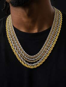 Kalung Rantai Tali Pilin 3/4/5mm Panjang 22 Inci, Set 3 Buah, Rantai Polos Tali Pilin Dua Warna Emas & Perak, Rantai Polos Dasar Hip Hop, Dapat Digantung Liontin, Aksesori Pakaian Sehari-hari Streetwear Unisex - Set rantai pilin 3.4.5mm - View 1