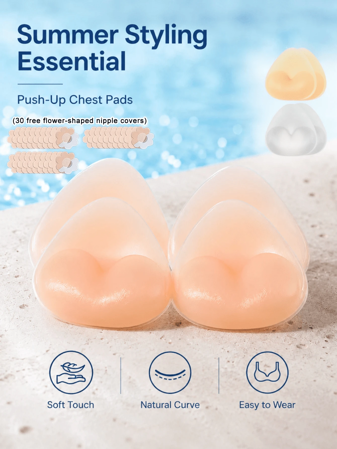 1 Pair Of Soft Silicone Breast Pads (30 Nipple Covers Included), Skin-Friendly And Comfortable, Suitable For Wearing With Exposed Skin. - Multicolor - View 1