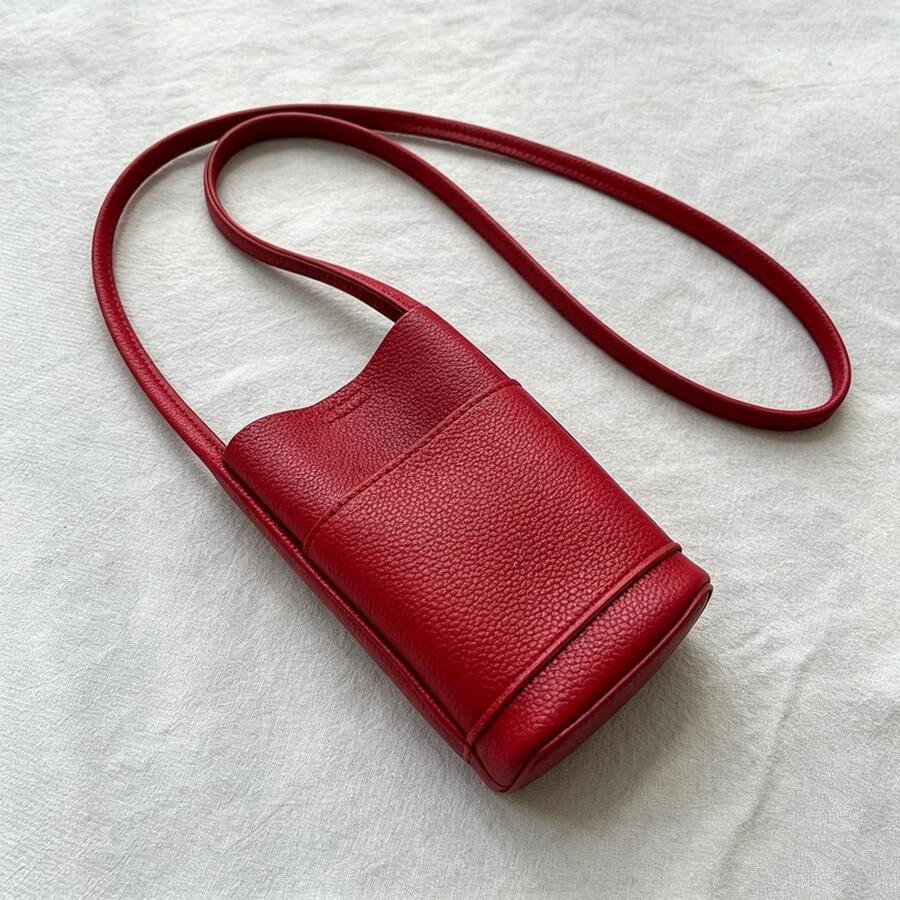 Women's Fashion Minimalist Personalized Litchi Phone Storage Bag Mini Soft Leather High-Quality Crossbody Shoulder Bag - Red - View 1