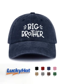 1件中性水洗復古棒球帽「BIG BROTHER」手繪標語印花可調節做舊爸爸帽，適合休閒家庭穿搭 - B - 查看 7