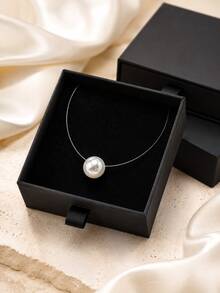 GLIMMER GI 1pc Women's S925 Sterling Silver Low-Allergy Fashion Necklace, Faux Pearl Transparent Fishing Line Pendant Collarbone Chain, Minimalist Elegant Niche High-End New Style, Suitable For Daily Wear/Vacation/Date/Birthday Gift[Gift Box Included] - 1cm/0.39in - View 8