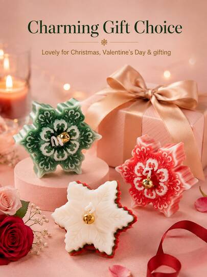 Snowflake Shaped Fragrance Christmas Candle With Bell Decoration, Holiday Embossed Christmas Decorative Aromatic Candle, Cute Snowman Shaped Candle, Suitable For Home Desktop Bookshelf Holiday Decoration And Christmas Gift
