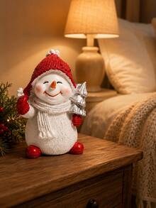 1pc Cute Christmas Snowman Figurine, Winter Holiday Desktop Statue With Hat And Scarf, Festive Home Decor, Suitable For Mantel, Fireplace, Bookshelf, Desktop - Multicolor - View 7