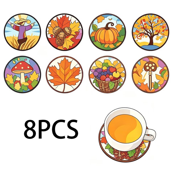 Tatakan Gelas Anti Selip PET Motif Orang-orangan Sawah, Daun Maple, Buah, Jamur, dan Terlaris, Aksesori Dekorasi Rumah dan Dapur, Cocok untuk Berbagai Acara Kumpul-kumpul Liburan, Hadiah Pesta, Hari Thanksgiving, dan Dekorasi Musim Gugur