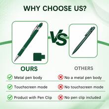 30pcs Dark Green Touch Screen Stylus Ballpoint Pens, Includes 5 Pen Holders, Retractable Metal Clip Dual-Use Writing Pens, Office Nurse School Portable Stationery Gift Set - 30 Pens, 5 Pen Clips - View 5