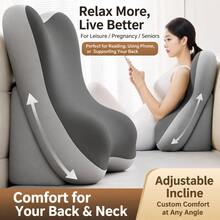 Bedside Reading Pillow, 2 Adjustable Memory Foam Triangular Pillows, Super Large Backrest, Suitable For Lying Down And Sitting Up, Suitable For Relaxation And Leg Raising, With Detachable Headrest, Washable Pillowcase, Suitable For Adults. - Black - View 5