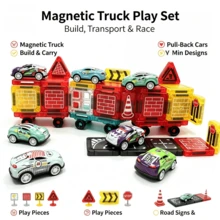 Magnetic Car Set - Magnetic Car Base, Suitable For Magnetic Toy STEM Building Block Toy Accessories, Suitable For Magnetic Blocks, Durable Wheels Car Road Signs, Creative Game Suitable For Boys And Girls 3+ Educational Toy (Random Color) - Multicolor - View 10