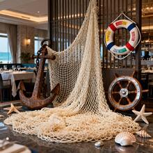 1pc Handmade Fishing Net Wall Decor, Suitable For Party, Hawaiian Party, Underwater Net, Pirate, Ocean, Beach, Halloween, Christmas, Thanksgiving Decoration, Beach Theme Decor, Holiday Decoration, Nautical Style Design - Beige - View 8