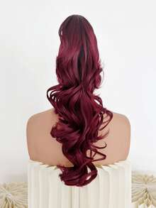 20-32 Inch Red Gradient Wavy Synthetic Hair Extensions, Heat-Resistant Fiber, Clip-In Design, Suitable For Women And Girls For Party And Daily Use, Halloween - Red Ombre - View 3