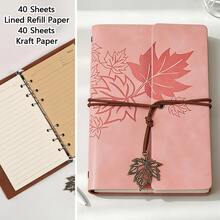 A7 Vintage Notebook With Maple Leaf Pattern, Modern Durable Notebook, Vintage Style Portable Travel Journal, Hardcover Notebook, Home, School Or Office Stationery Supplies - A7 - View 12