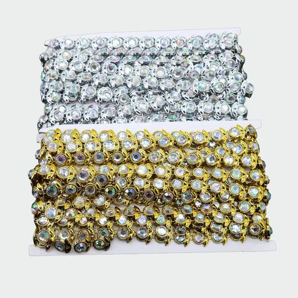 1 Yards 1.7cm Wide Gold Silver Rhinestone Chain Lace Trim For Stage Performance Party Wedding Clothes DIY Sewing Accessories