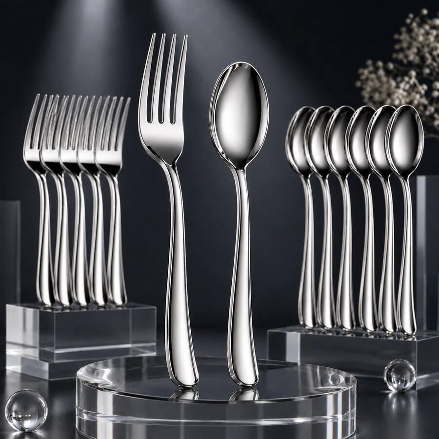 10/25/50pcs Silver High-Quality Tableware, Perfect For Dinner Parties And Events: Birthday, Carnival, Ramadan/Wedding, Holiday Tableware, Event Dining Utensils, Decorative Tableware Valentine's Day Decor, Easter Decor, Lightweight Tableware, Smooth Surface