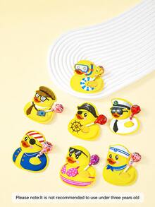 48PCS Cute Little Yellow Duck Lollipop Decoration Cards, 8 Styles Cartoon Sailor Pirate Beach Duck Candy Holders, Suitable For Birthday, Summer, Pool, Nautical Theme And Celebration Party Decorations - Yellow - View 6