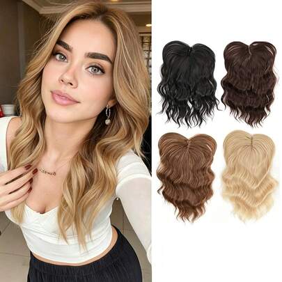 14 Inch European And American Synthetic Hair Topper With Bangs, Scalp Coverage Hairpiece, Water Topper Hair Clip Hair Accessory