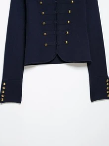 DEEKA Autumn New Women's European And American Style Fashion Minimalist Versatile Button-Up Knit Cardigan - Navy Blue - View 7