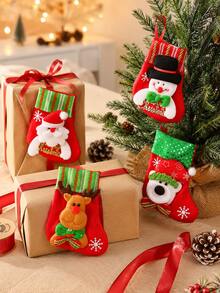 1pc Christmas Stocking, Hanging Gift And Candy Bag, Santa Claus Snowman Reindeer Bear Designs, For Home Decor Lovers, Fireplace Mantel And Christmas Tree Decoration, Holiday Party Favor, Festive Gift Wrap - Multicolor - View 2