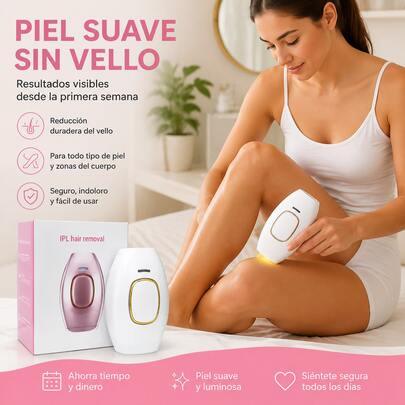 Depiladora IPL de Luz Pulsada Indolora, Dispositivo de Depilación Definitiva para Rostro, Axilas, Piernas y Zona Bikini, Reduce el vello desde la primera semana, apta para todo tipo de piel, uso doméstico  fácil, obtén piel suave sin vello, ahorra tiempo y dinero sin ir al salón de belleza para mujeres
