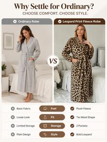 Women's Casual Leopard Print Coral Fleece Bathrobe, Thick Soft Leopard Pattern, Comfortable Winter Style, Fluffy Texture, Suitable For Warm Winter Wear - Multicolor - View 4