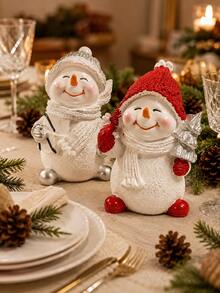 1pc Cute Christmas Snowman Figurine, Winter Holiday Desktop Statue With Hat And Scarf, Festive Home Decor, Suitable For Mantel, Fireplace, Bookshelf, Desktop - Multicolor - View 2