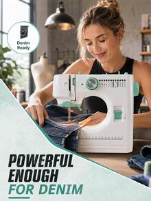 520A Portable Electric Sewing Machine, Household Double-Needle Double-Thread Automatic On-Line Multi-Function Sewing Machine, 12 Kinds Of Sewing Patterns, Adjustable Speed, With Lighting, Suitable For Family Use, - Mint Green - View 9
