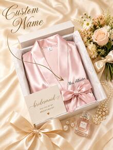 Customized Satin Bridesmaid Robe, Bridal Party Getting Ready Robe, Women's Wedding Robe, Maid Of Honor Gift, Bride Pajama Robe,Size-M/L/XL/XXL - Multicolor - View 9