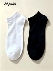 20 Pairs Unisex Korean Style Pure White Invisible Low-Cut Boat Socks, Thin Sweat-Absorbent, Suitable For Spring/Summer Sports, Can Be Paired With Skirts - Multicolor - View 10