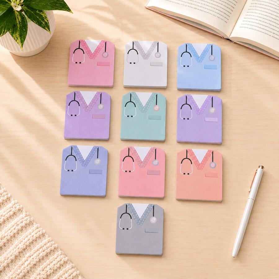 5-Pack Creative Medical Nurse Style Sticky Note Set, 100 Sheets Nurse Theme Self-Adhesive Memo Pads, 20 Sheets Per Book, Exquisite Multi-Pattern Message Recording Notes, Suitable For Medical Staff, Students, Teachers, Office, Study Desk And Daily Records