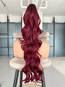 20-32 Inch Red Gradient Wavy Synthetic Hair Extensions, Heat-Resistant Fiber, Clip-In Design, Suitable For Women And Girls For Party And Daily Use, Halloween - Red Ombre - View 9