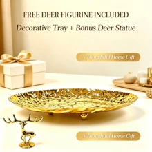 WAXJJDW Gold Textured Vanity Storage Tray With Free Deer Figurine,Key & Cosmetic Jewelry Organizer,Christmas Home Decor Gift - Hammered Storage Tray + Deer - View 4