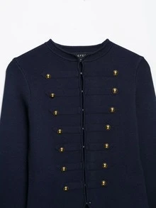 DEEKA Autumn New Women's European And American Style Fashion Minimalist Versatile Button-Up Knit Cardigan - Navy Blue - View 6