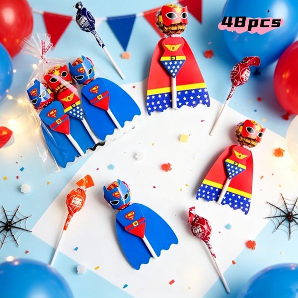 48 piezas Tarjetas decorativas de piruleta, Regalos para fiesta de vacaciones/fiesta de cumpleaños, Accesorios para decorar pasteles, Envoltura de caramelos